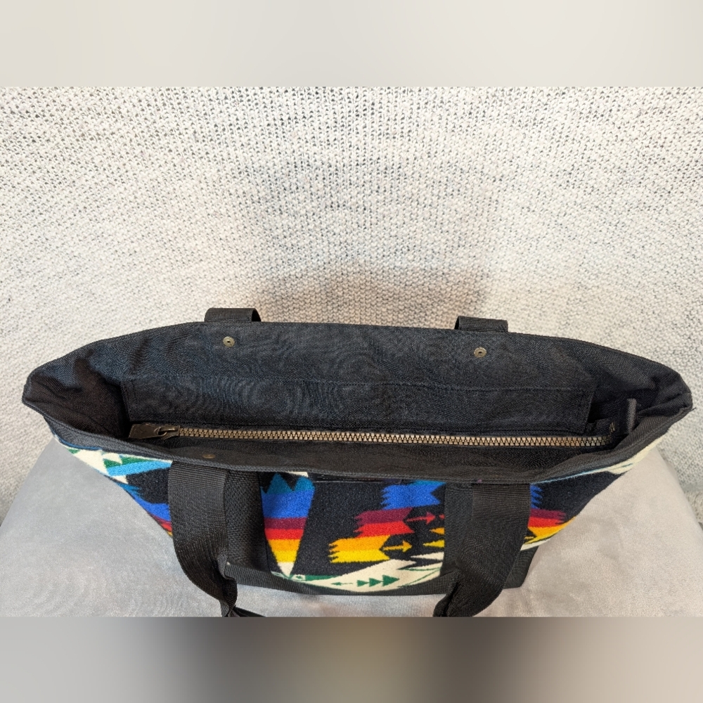 Pendleton Zip Tote Bag Aztec Southwest Western Wool Exterior Leather Handles EUC - Picture 8 of 12